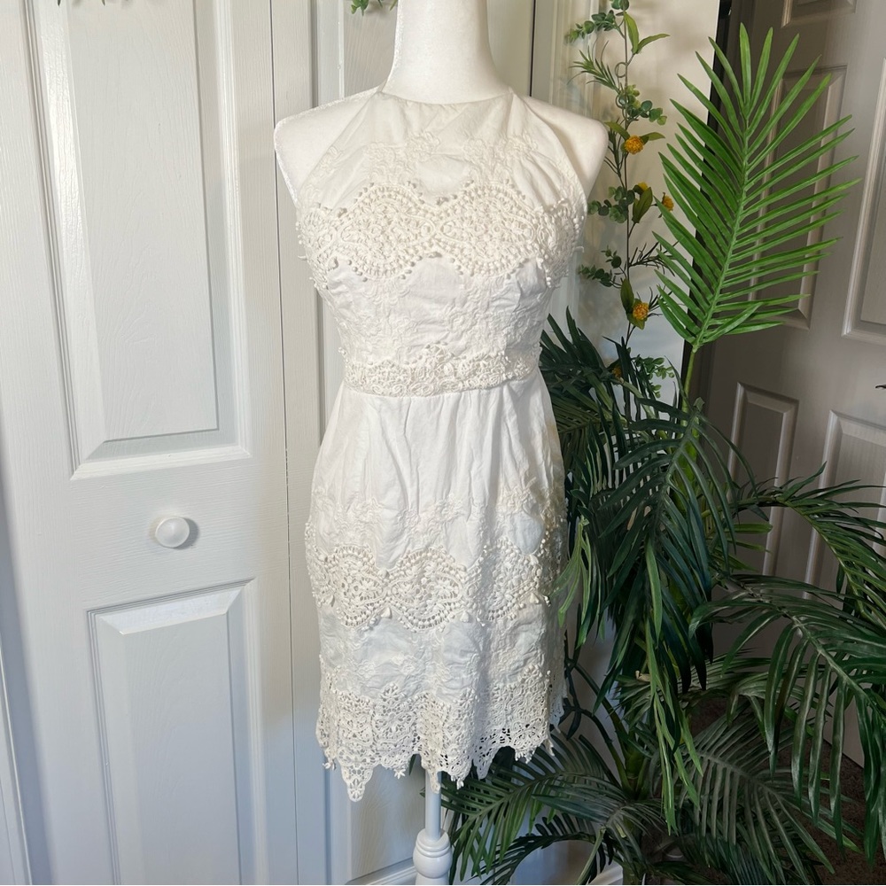 Altar’d State Lace White Criss Cross Back Halter Midi Dress